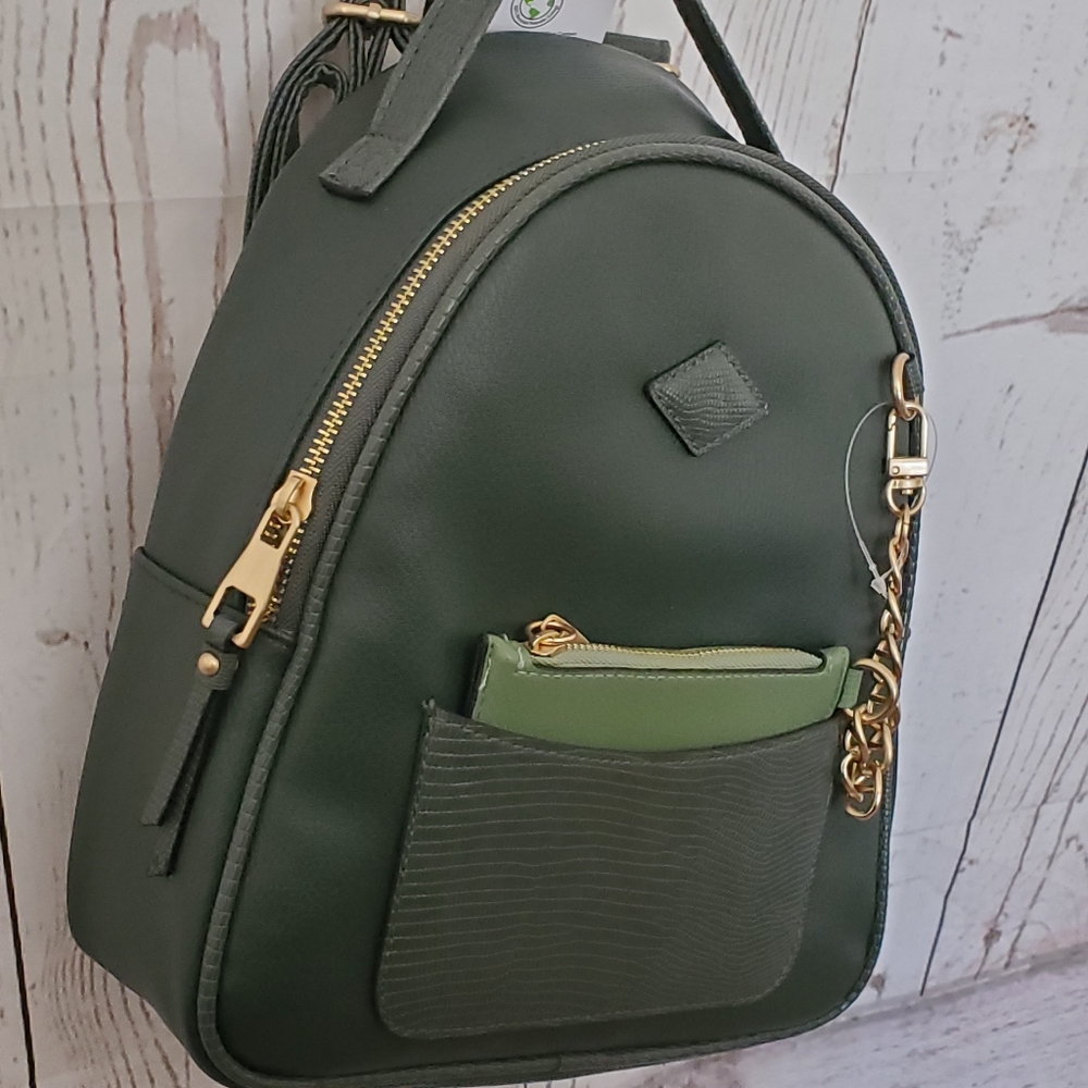 Time and Tru Ruby recycled fibers backpack handbag with coin purse green - Picture 3 of 11